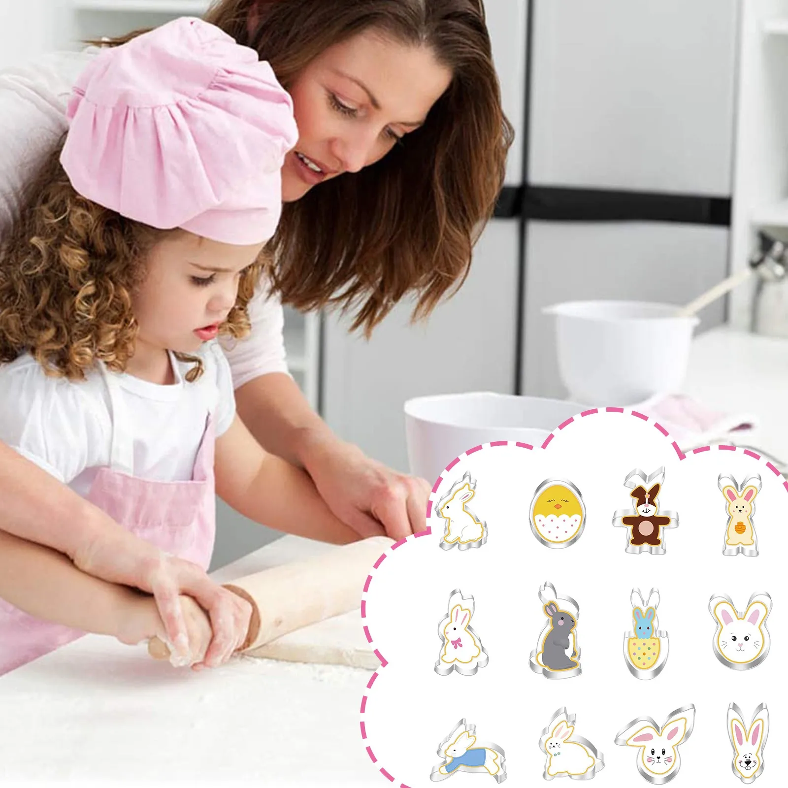 

12 шт. 12 форм кролик из нержавеющей стали Форма для пасхальных яиц кухонная утварь 3D формочка для печенья сделай сам украшение для выпечки Ко...