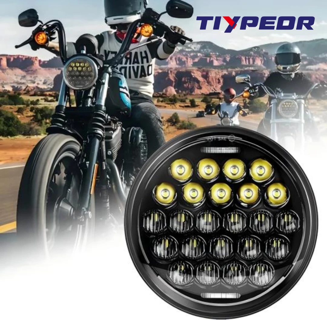 Фото Фара TIYPEOR алюминиевая 5.75'' CREE LED для Harley - 9-16V DC, ближний/дальний свет, 45W/30W, 6000K-6500K, белый свет, 3500LM/2000LM №1