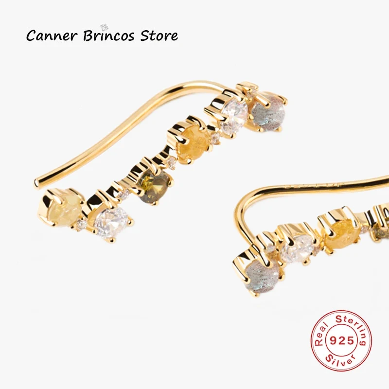 

CANNER 2 Piece Piercing With Rainbow Color Zircon U Shaped Ear Cuffs For Unpierced Ears 925 Sterling Silver Earrings For Women