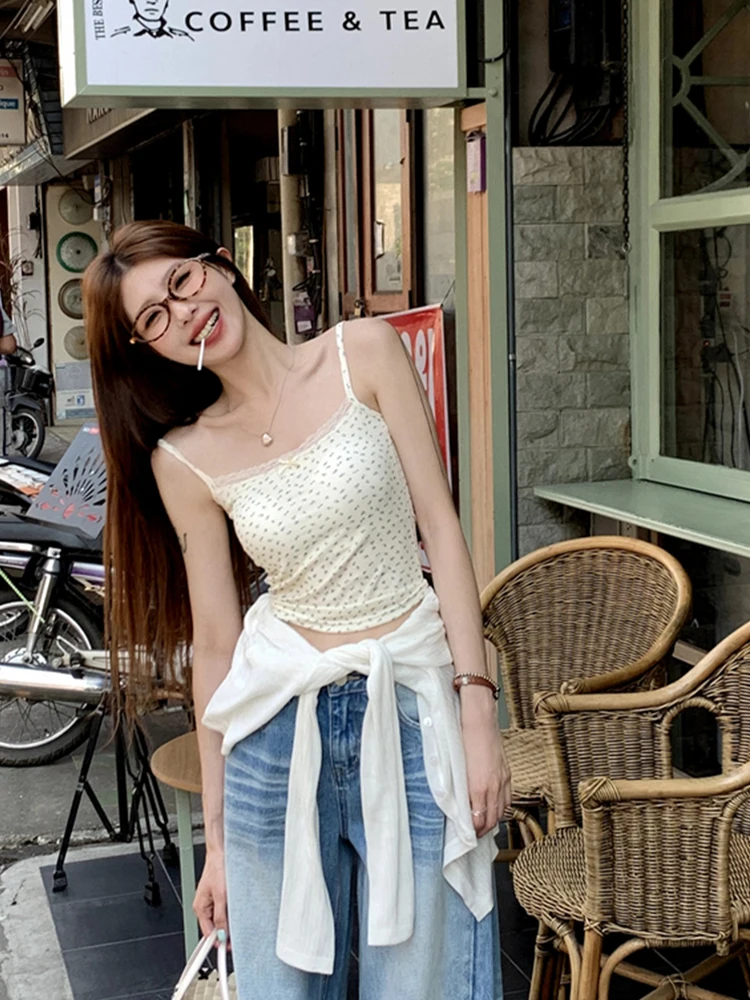 Sweet Pure Sle Floral Small Cami Women 2024 Summer New Outer Wear Inner wear Bottoming Shirt Short Top