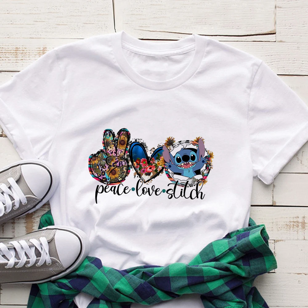 

Disney White Men Top Sell Stitch Love & Peace Creativity High Quality Graphic S-XXXL Size Casual Y2K Style Male Tees Trendy