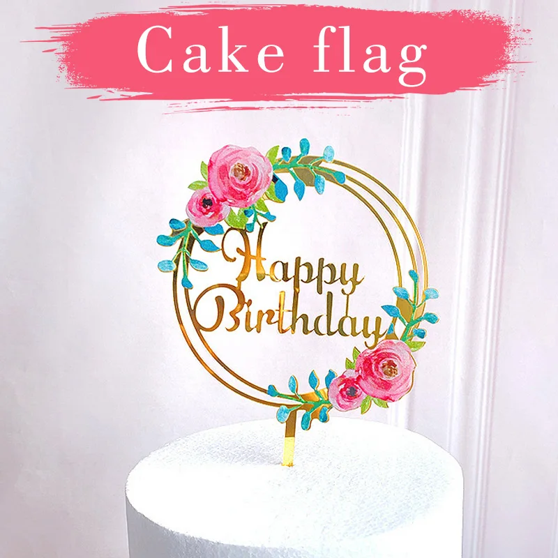 Promotional Cake Topper Acrylic Gold Mirror Cupcake Kids Birthday Party Happy Decorations Baby Shower |