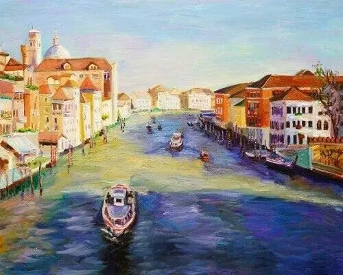 

Живопись, домашний декор, настенное искусство, пейзаж, водный город, лодка, жестяной знак