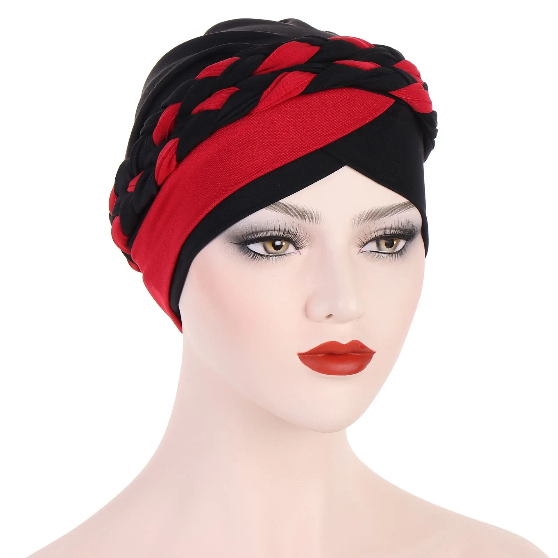 Muslim Women Hijabs for Ramadan Clothing Elegant Elastic Turban Forehead Cross Hijab Cap with Braid Decor Arabic Female Cap