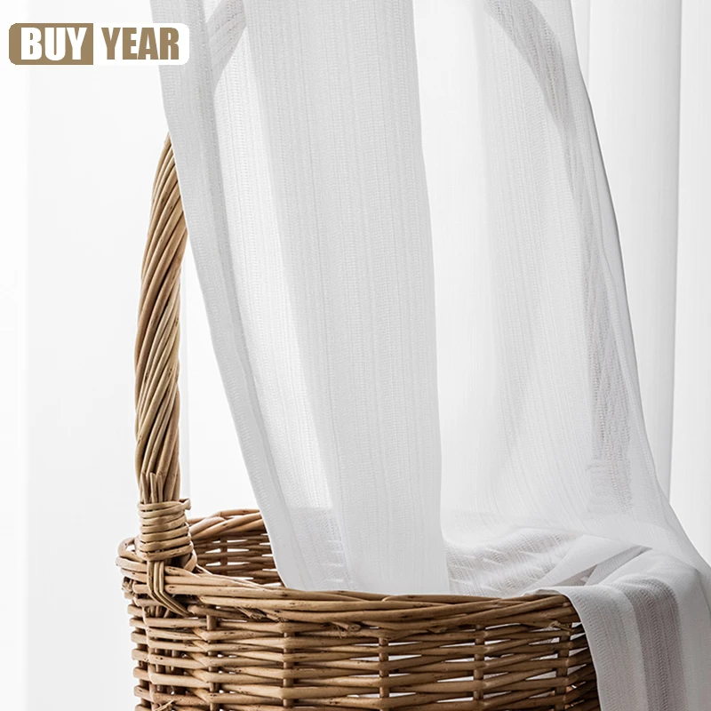 

High Quality White Striped Vertical Tulle Curtains for Living Room Window Home Decor Sheer Bedroom Curtains Voile Custom Drapes
