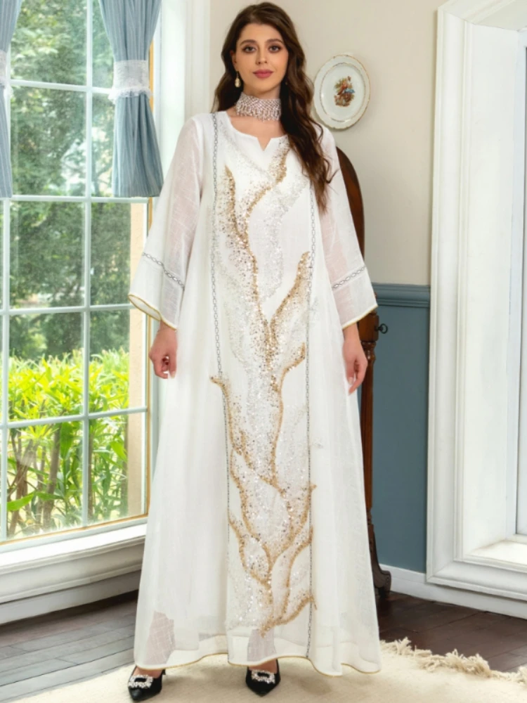 Abaya Dubai Luxury Evening Dress Woman For Party Prom Modest Fashion Mesh Sequins Embroidery New in Dresses 2023