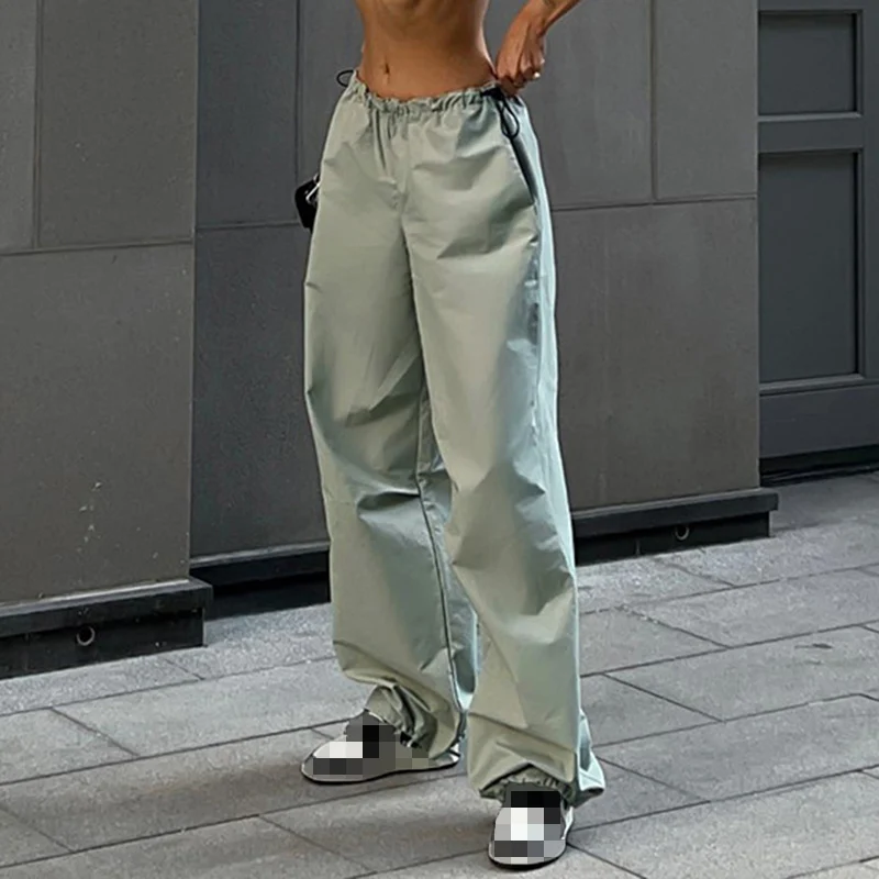 

Брюки-карго женские с заниженной талией, модные мешковатые штаны с широкими штанинами, винтажная уличная одежда, повседневные штаны, черные, весна-лето