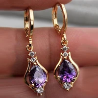 gold color earrings hoop earrings women white red purple champagne pink blue zircon earrings wedding earrings birthday jewelry