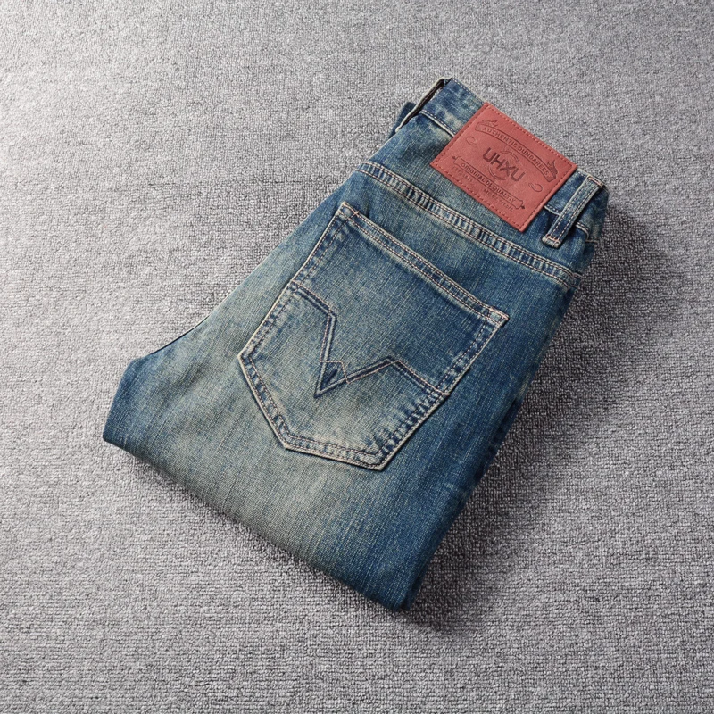Italian Style Fashion Men Jeans Retro Blue High Quality Elastic Slim Fit Ripped Jeans Men Trousers Vintage Designer Pants Hombre