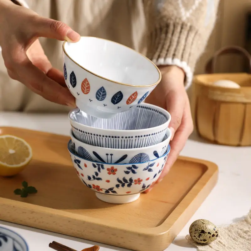 

WSHYUFEI Four-piece Set Japanese Tableware Ceramic Bowl Family Dinner Bowl Set Household Items Tableware Kitchen Supplies