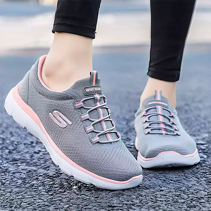 Фото Женская весенняя обувь Skechers, спортивные кроссовки из дышащей сетки, легкие кроссовки для бега с мягкой подошвой 12980-GYPK №5