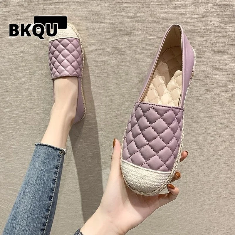 

BKQU Women Espadrilles Shoes Loafers 2022 Autumn New Fashion Flat Fisherman Shoes Canvas Hemp Slip on Breathable Casual Footwear