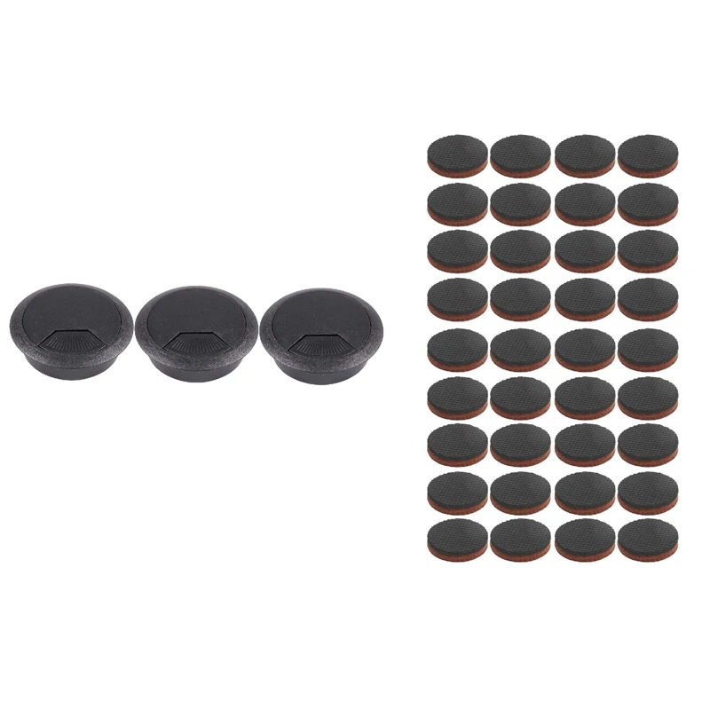

3 Pcs 50Mm Drill Hole Dia Desk Wire Cord Cable Grommets Cover Black With 36 Pcs 1 Best Non Slip Feet Floor Protectors