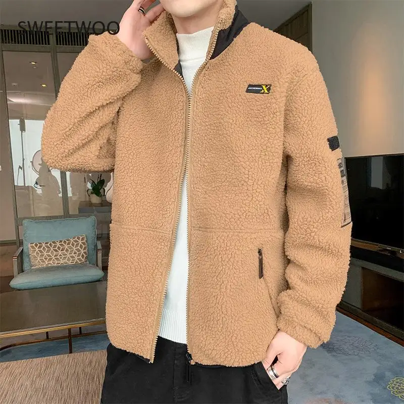 Korean Version of The New Autumn and Winter Men's Jacket Tooling Solid Color Polar Fleece All-match Outdoor Casual Jacket