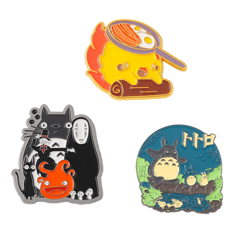 

Kawaii Japanese Animes Enamel Pins Cartoon Calcifer Fire No Face Man Anime Badges Miyazaki Hayaos Anime Movie Fans Jewelry Gift