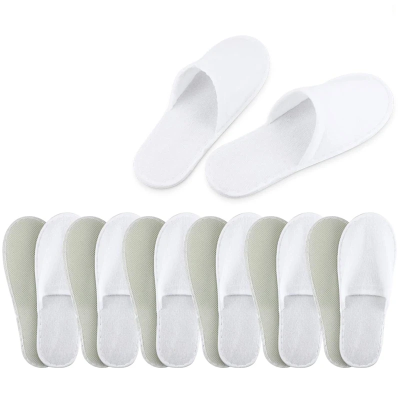 

ASDS-20 Pairs Disposable White Hotel Slippers For Guests, Closed Toe Slippers Fit For Women And Men