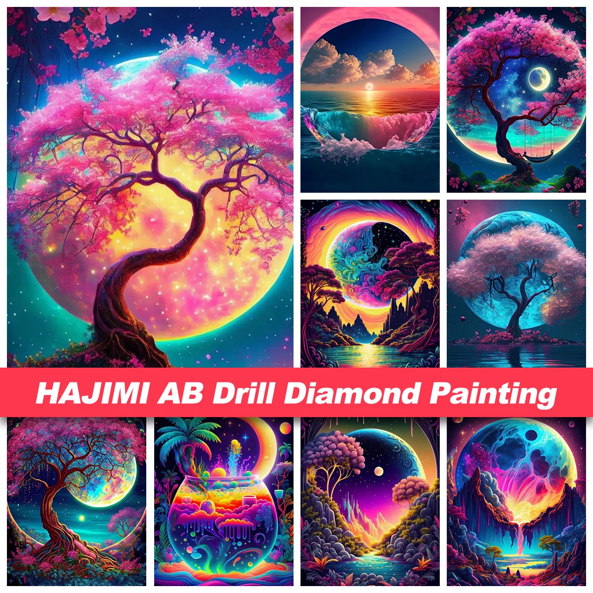 

New AB Diamond Painting Kit Four Seasons Tree Handmade Cross Embroidery Moon Cartoon Fantasy Landscape Home Decoration