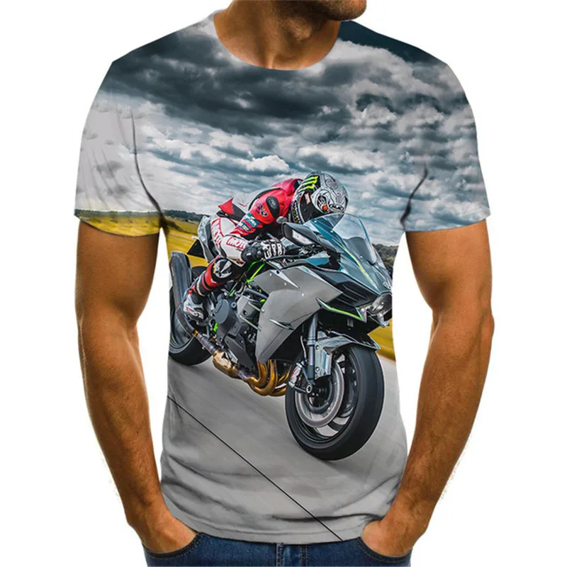 

Moto & Biker Men T-Shirts 3D Locomotive Street Hip Hop Big Size Oversized T Shirt Short Sleeve Round-Neck Motorcycle Pattern Tee