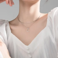 fashion trendy chain sterling custom pendant pure double moon 925 silver jewelry necklace