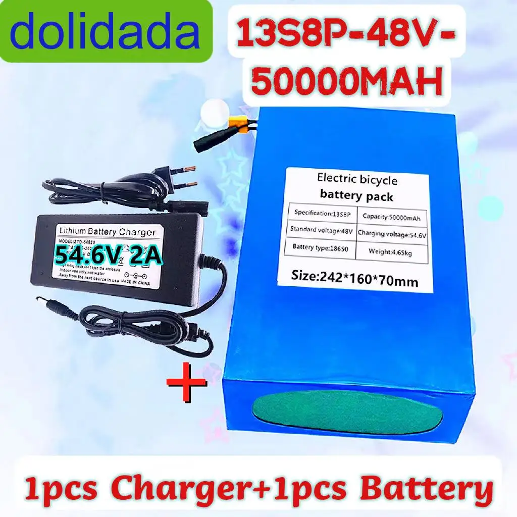 

Литиевый аккумулятор 13S8P 48 в 50000 мАч 18650, электрический велосипед 1000 Вт, BMS 50a встроенный, зарядное устройство в комплекте