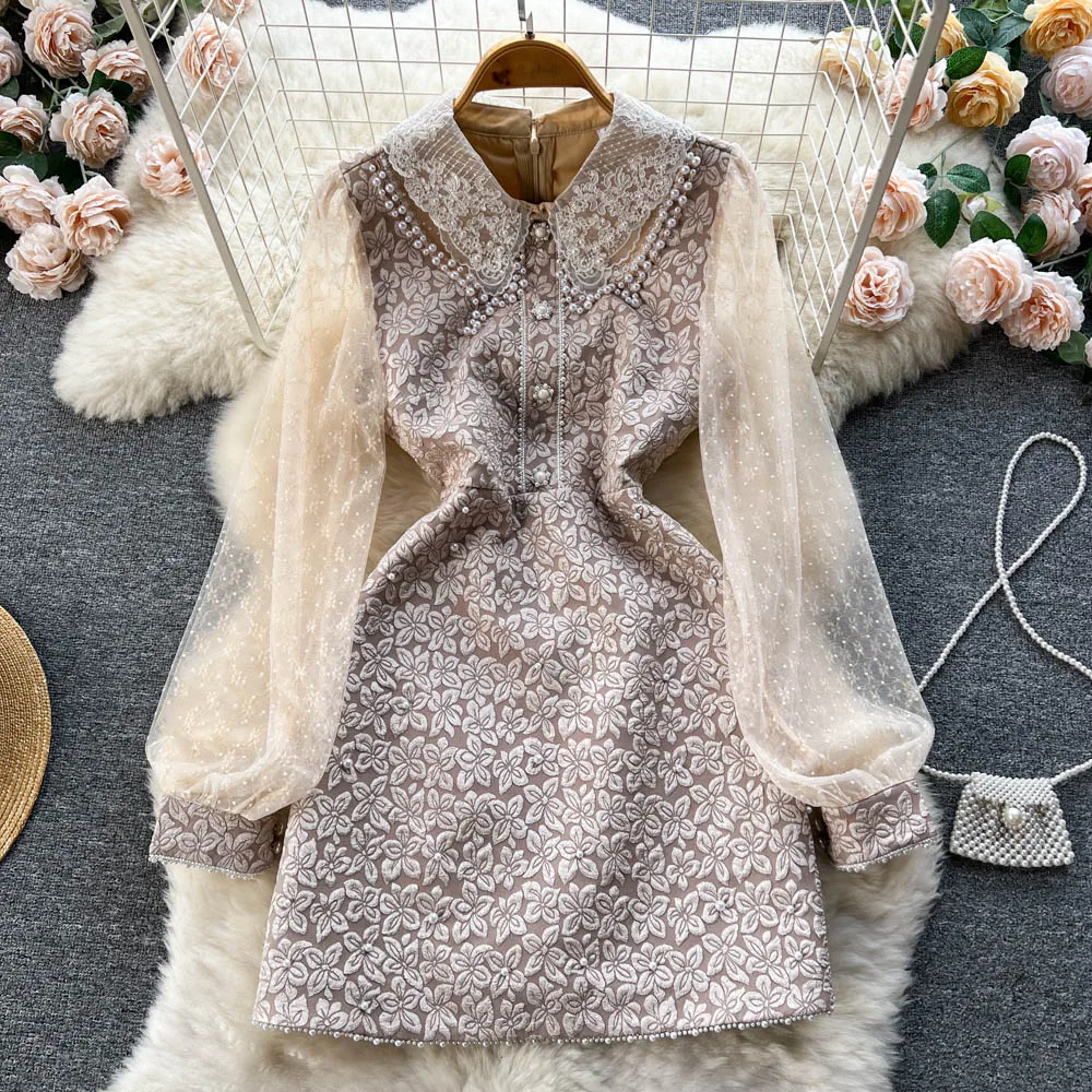 

Женское жаккардовое однобортное платье знаменитости, дизайнерское привлекательное жаккардовое платье с простроченными бусинами, весна-ос...