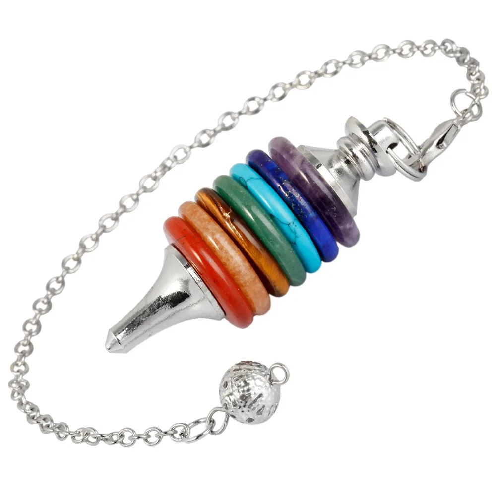 

SUNYIK 7 Chakra Stacked Layered Stone Pendant 18KGP Chain Pendulum Healing Reiki Dowsing Divination Spiritual Balancing