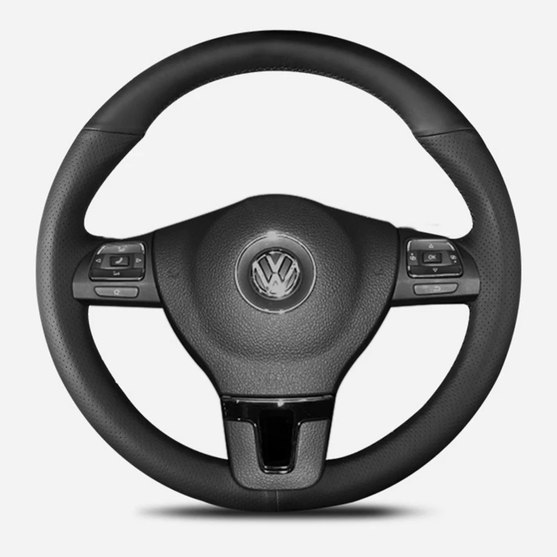 

Genuine Leather Steering Wheel Cover Black Hand-Sewing Steering Wheel Covers For Volkswagen Golf 6 Mk6 Jetta 6 Polo 2011-2014