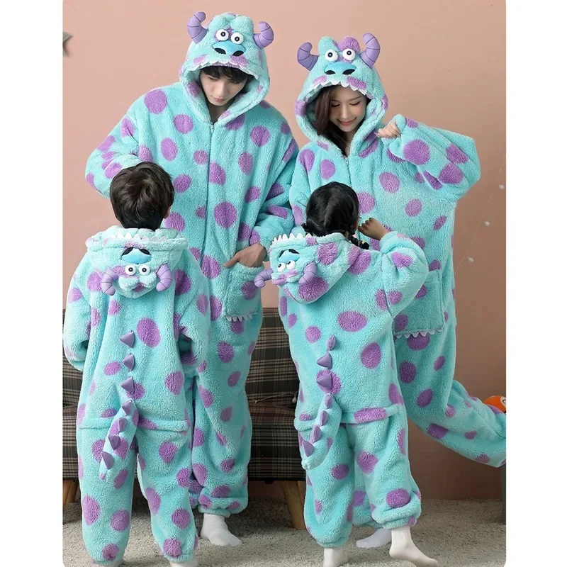 Фото ♥   Новый костюм Салли из мультфильма «Монстры: Семейное воссоединение» 2026 года, синий, аниме-стиль, из кораллового флиса, теплый, для женщин, мужчин и девочек, на Хэллоуин и Рождество ★   Посмотрите на меня. №3