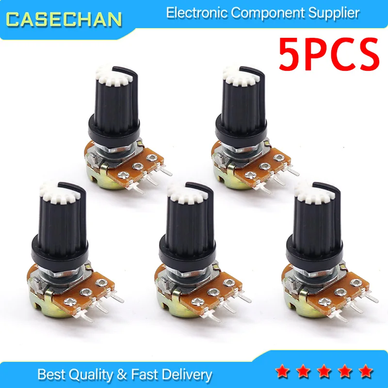 5 Sets WH148 1K 10K 20K 50K 100K 500K Ohm 15mm 3 Pin Linear Taper Rotary Potentiometer Resistor for Arduino with AG2 White cap |