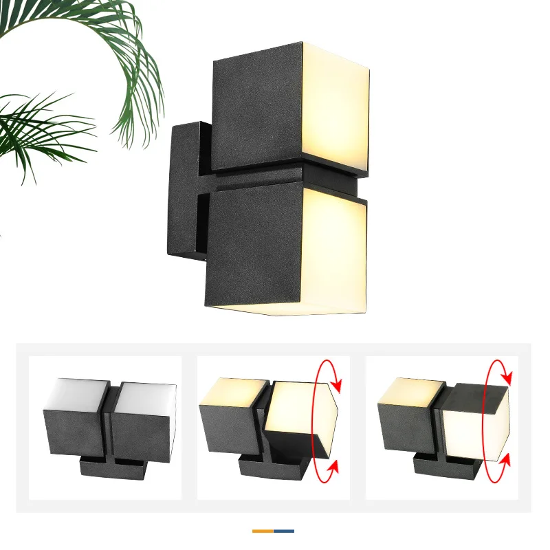 

Cube Rotating Up Down LED Porch Wall Light Outdoor Indoor Bedroom10W 18W Adjustable Front Door Integrated Aluminum Sconce 1100LM