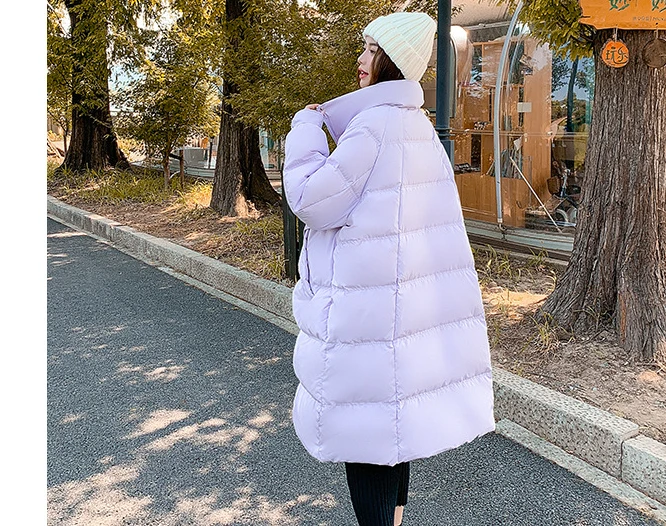Thickened Down Jacket Women Winter Stand Collar Coat Jackets 2022 Plus Long Loose Fat Girl Cold-resistant Purple Warm Overcoat