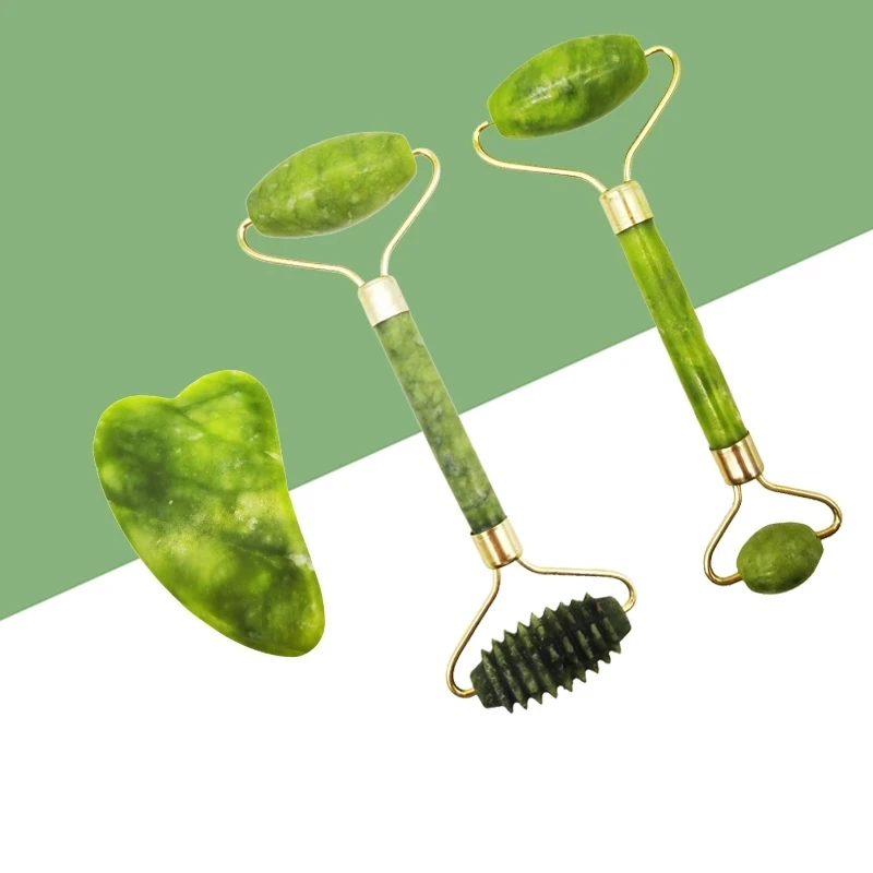 Натуральный нефритовый ролик Guasha скребок для кожи бриллиантовый камень лица