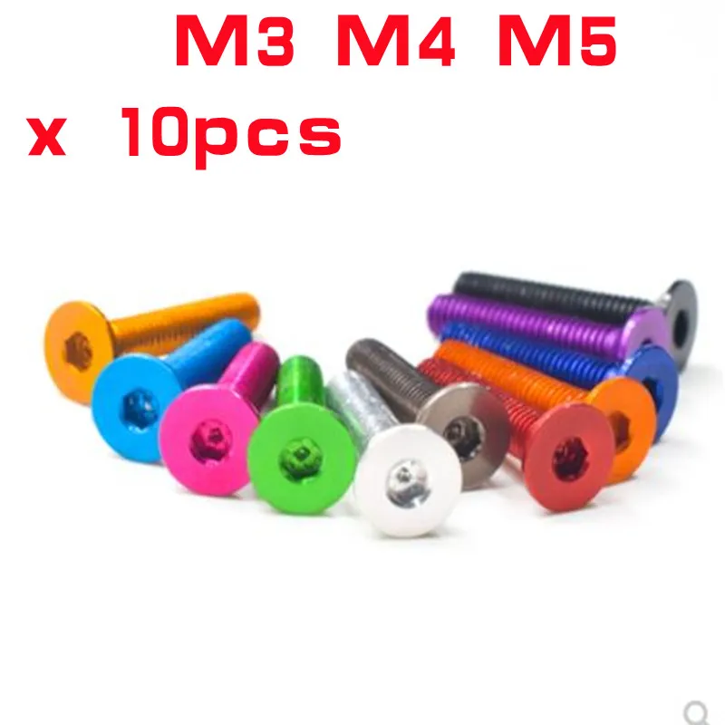 10pcs/lot aluminum allen head screw DIN7991 M3 M4 M5*6/8/10/12/16/20/25  colourful Flat hex socket countersunk head screw bolts