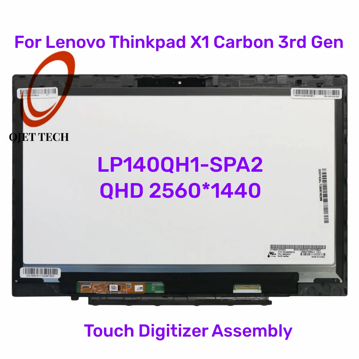 Сенсорный дигитайзер 14,0 дюйма в сборе, планшетофон для Lenovo ThinkPad X1 Carbon 2-го 3-го поколения, 2560X1440, ЖК-экран для ноутбука 00HN827