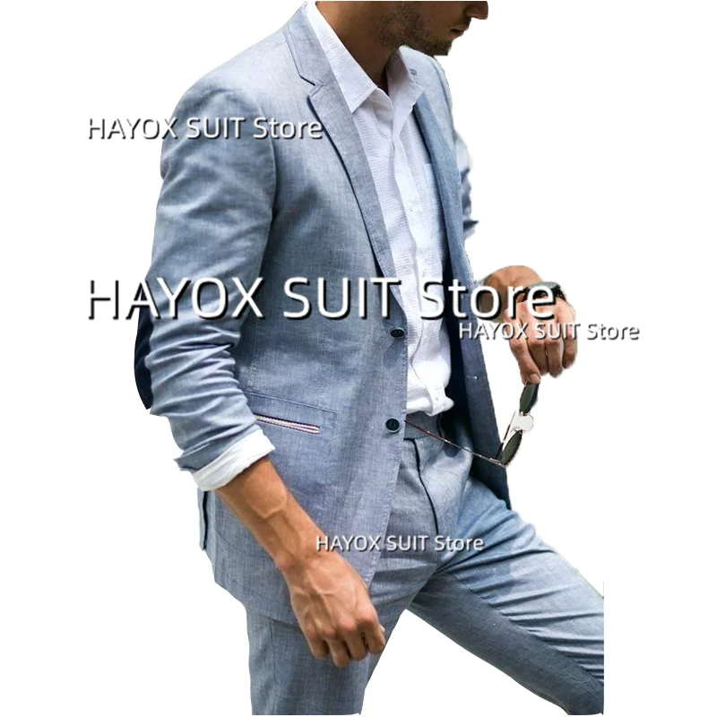 Trajes De Hombre Vestir Elegantes 2 Piece Linen Lapel Single Breasted Blazer Set Wedding Groomsman Prom Tuxedo