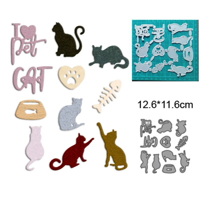 

Cartoon Cat Footprint Fish Bone Set Metal Cutting Dies DIY Scrapbooking Steel Craft Die Cut Embossing Paper Cards Stencils