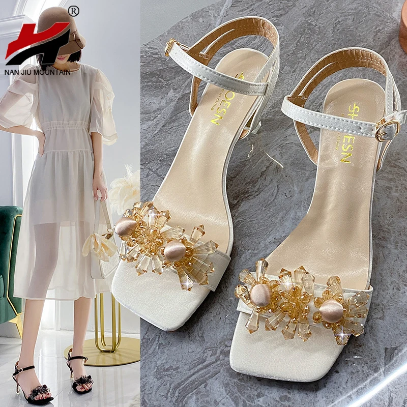 

2022 г., летние женские босоножки на высоком каблуке однотонная женская обувь на тонком каблуке с квадратным носком с открытым носком