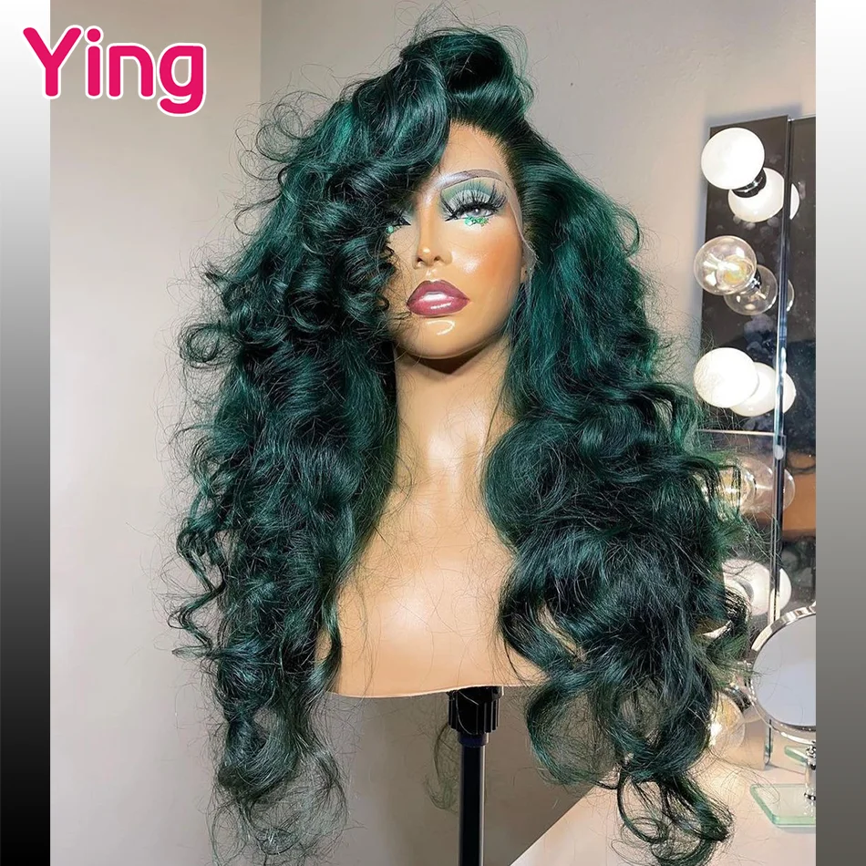 Ying Dark Green13X6 Body Wave Human Hair Lace Frontal Wigs 28 30 Inch 180% Brazilian Remy 13X4 Transparent Lace Front Wigs
