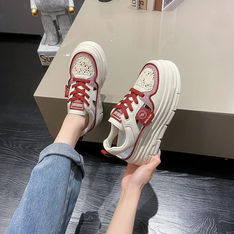 2023 Summer New Large Size Women's Shoes Breathable Mesh Surface Thick Soled Board Shoes Woman Korean Version Casual Sneakers