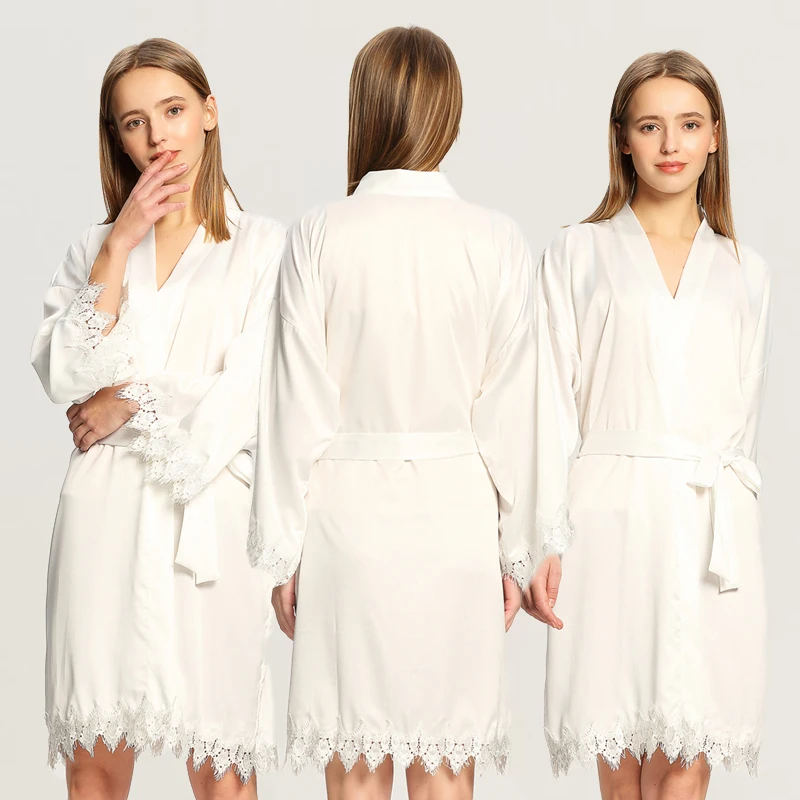 Popular Silk Satin Robes Lady's Bathing Robe Women's Sleepwear With Lace Bridesmaid Robes For Wedding