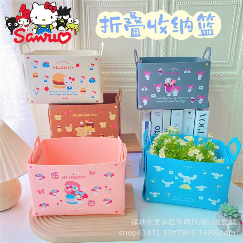 

Sanrio Melody Kuromi Hello Kitty Cinnamoroll Pochacco Fabric Dormitory Portable Storage Box Portable Fabric Storage Basket