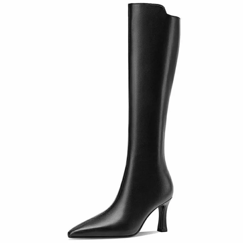 

Shoes for Women 2023 Fashion Women's Black High Heel Boots New Winter Warm Knee Length Boots Soft Leather Thigh Boots