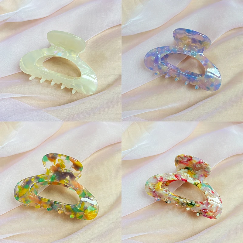 

Красивые красочные ацетатные заколки для волос, простые Овальные Полые леопардовые заколки для захвата, большие заколки для волос для женщ...