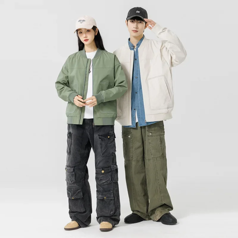 Модные свободные повседневные Универсальные однотонные куртки для пар