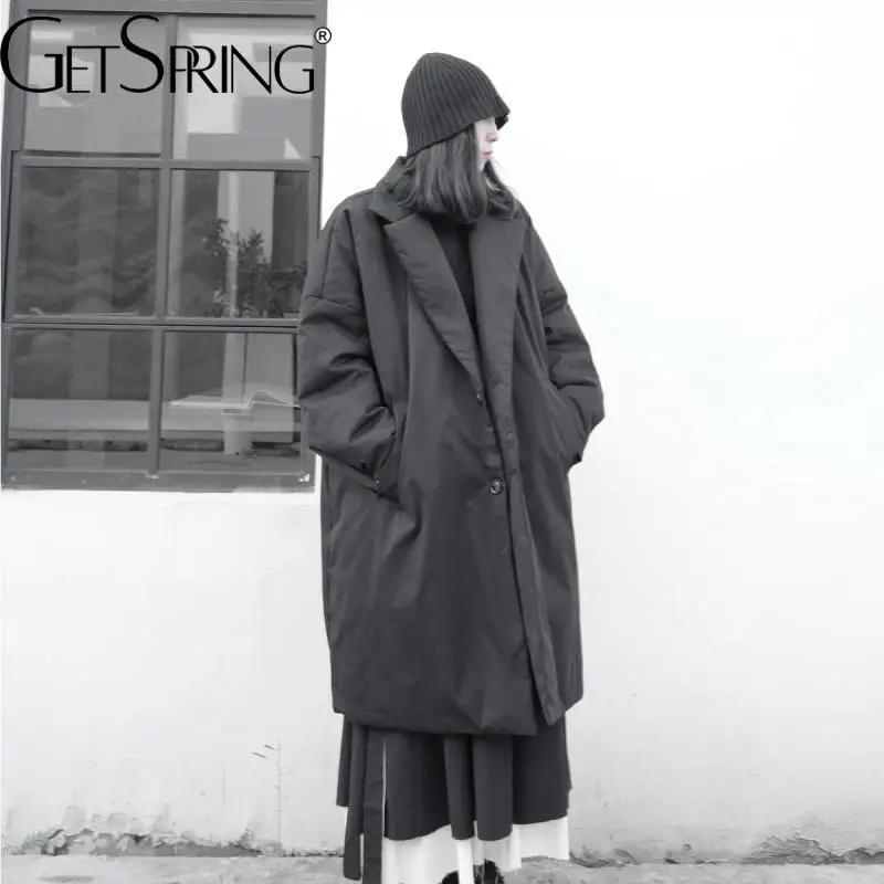 

Парка GetSpring для женщин, зимняя верхняя одежда, куртка, пальто, черное Свободное длинное теплое пальто, модная подходящая ко всему Женская пар...
