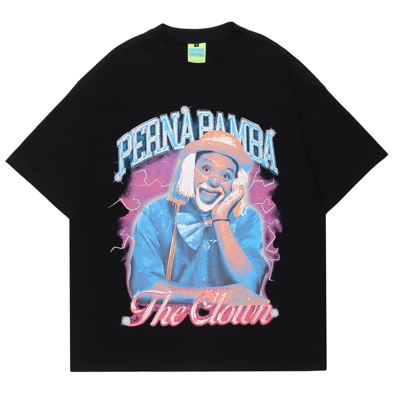 

2022 Hip Hop Streetwear Men T Shirt Letter Clown Print Harajuku Short Sleeve Tops Tees Fashion Casual Oversized Cotton T Shirts
