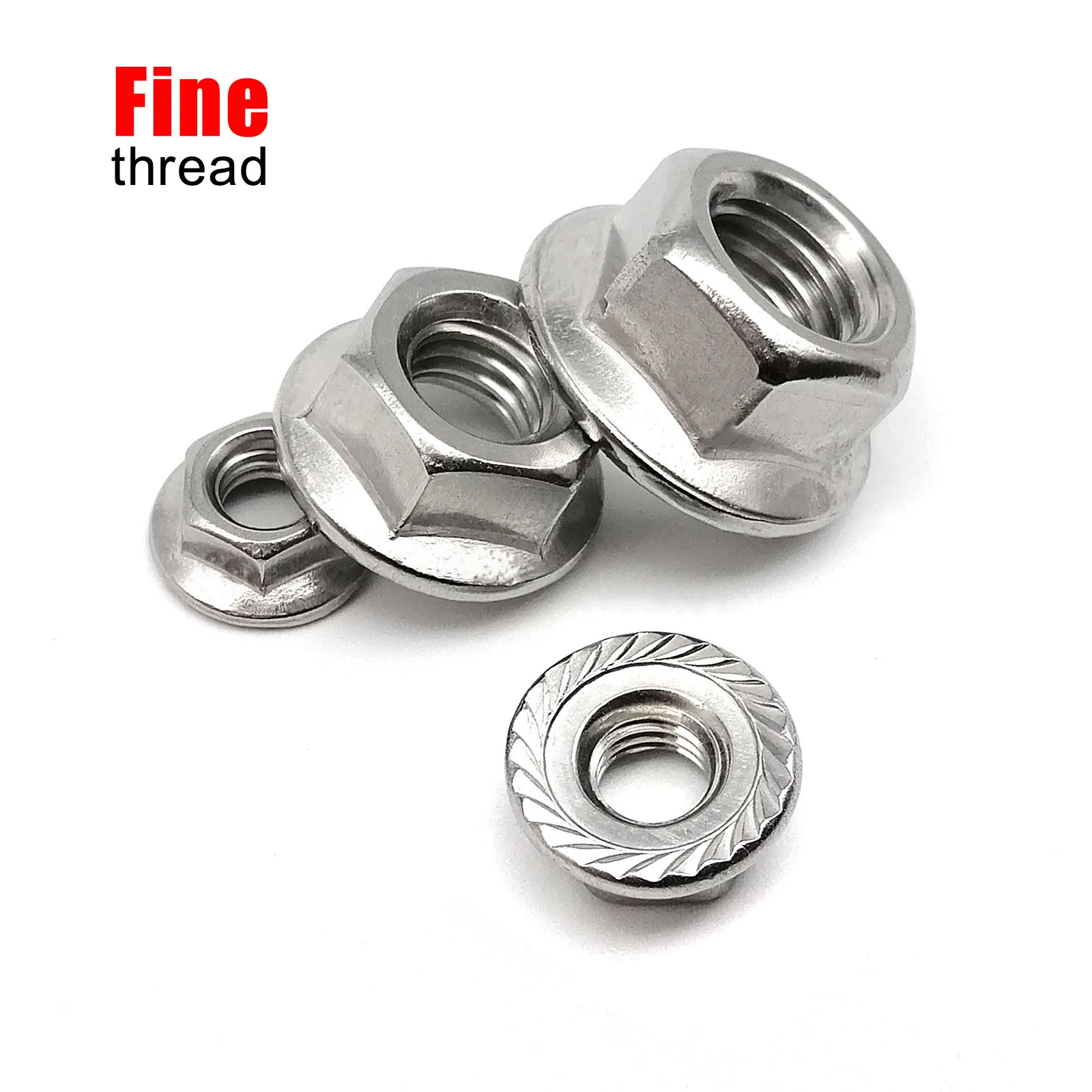 

5/10pcs M6 M8 M10 M12 Fine Thread DIN6923 304 A2-70 Stainless Steel Hexagon Hex Head Serrated Lock Spinlock Flange Nut