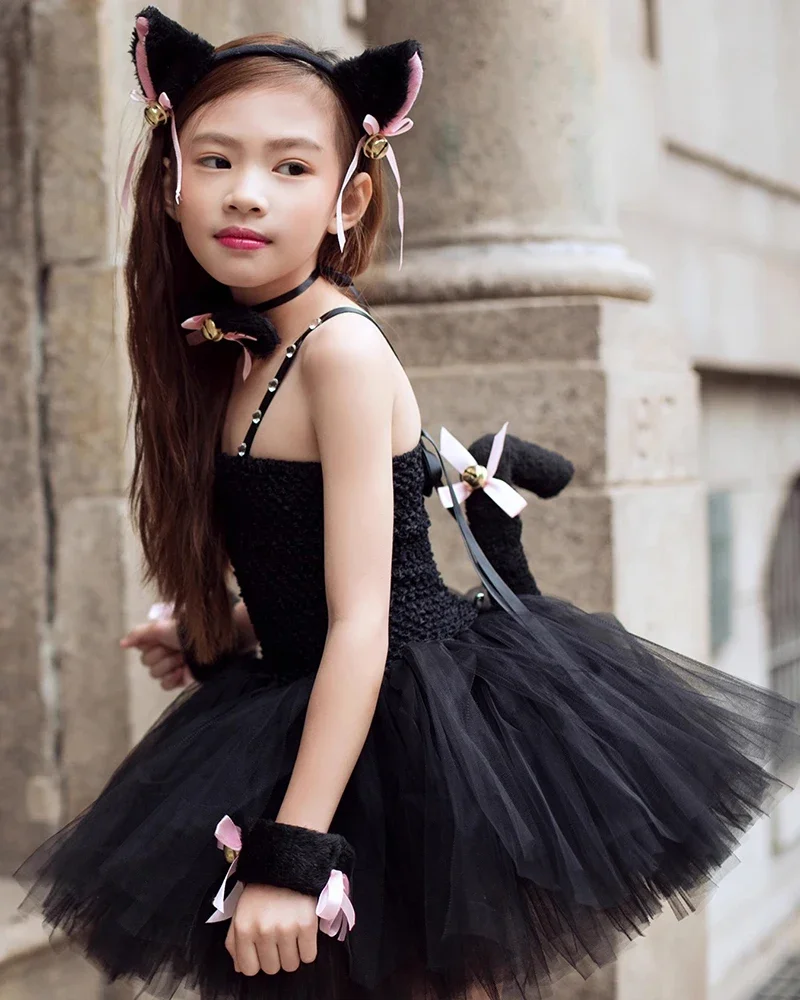 

Black Cat Tutu Dress for Girls Carnival Halloween Costumes for Kids Toddler Animal Cosplay Outfit for Birthday Party Clothes Set