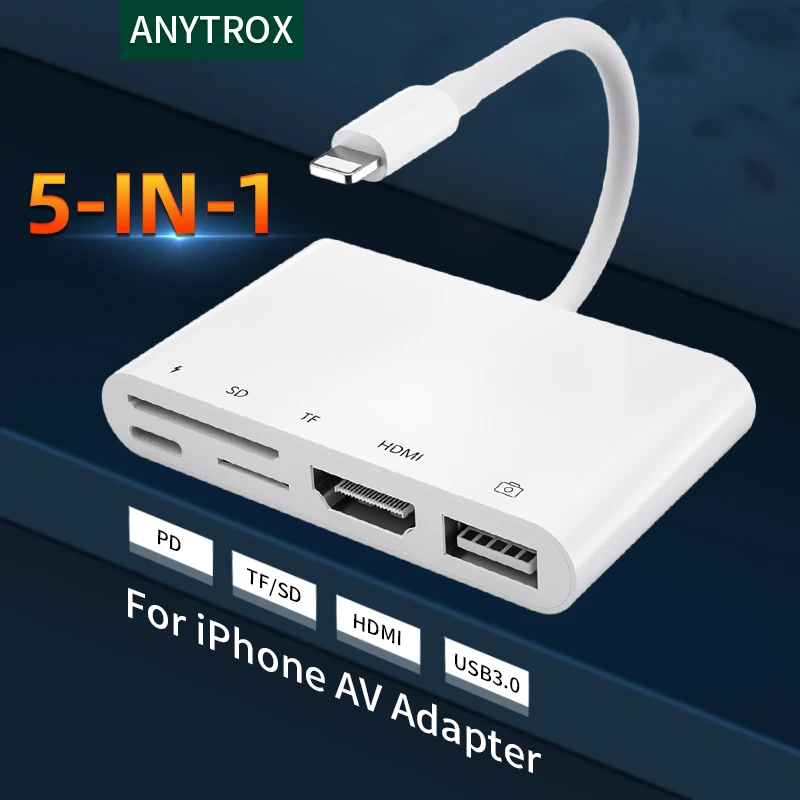 Beleuchtung zu HDMI Digtial AV Adapter,iPhone toTV/Projektor Stecker mit Lade/SD/TF/USB Port,