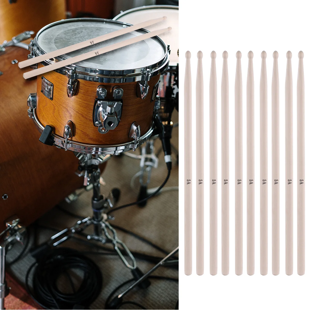 

5 Pairs 5a Drum Stick Portable Drumsticks Bamboo Kit Kids Classic Set Jazz Bulk Marimba